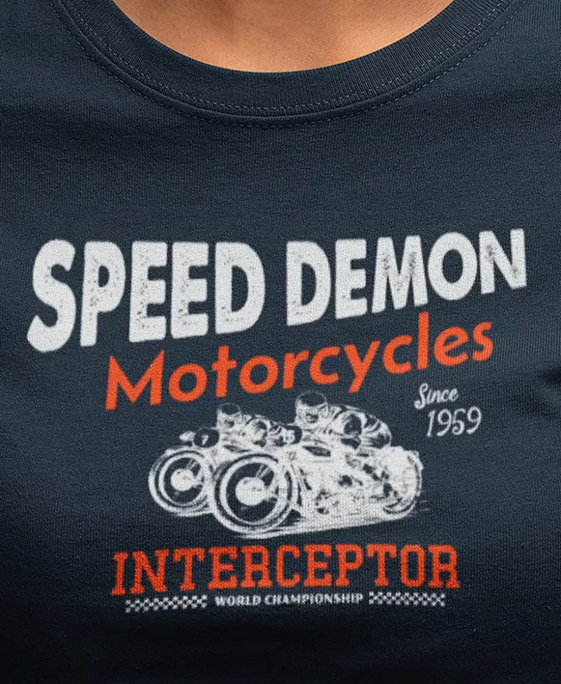 diseño camiseta color navy con diseño speed demon, estilo urbano moda joven