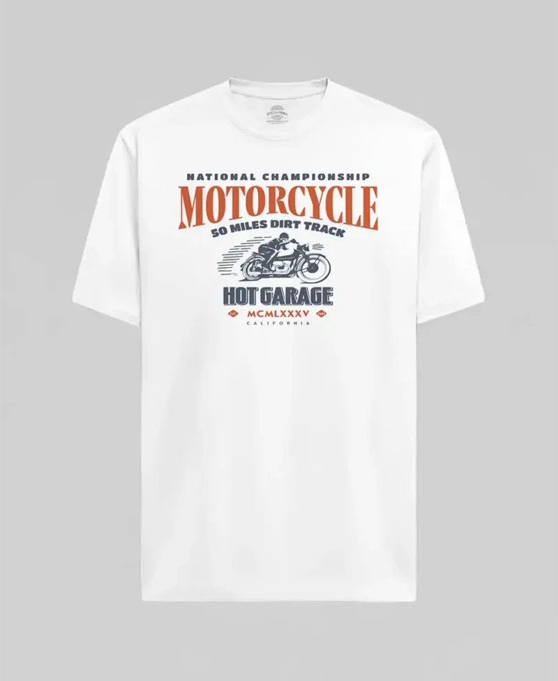 camiseta blanca con diseño motero, rebels and engines