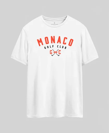 camiseta de algodon blanca con texto monaco betancourt golf