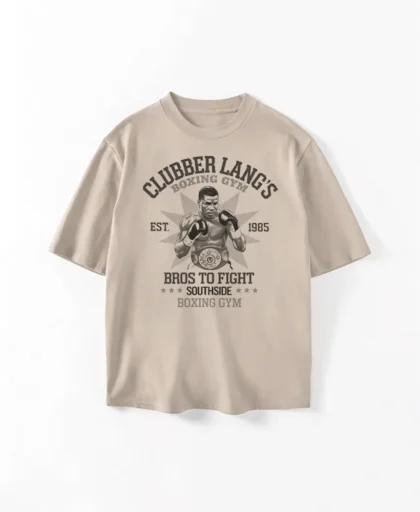 camiseta de color beige y diseño de un boxeador llamado clubber lang