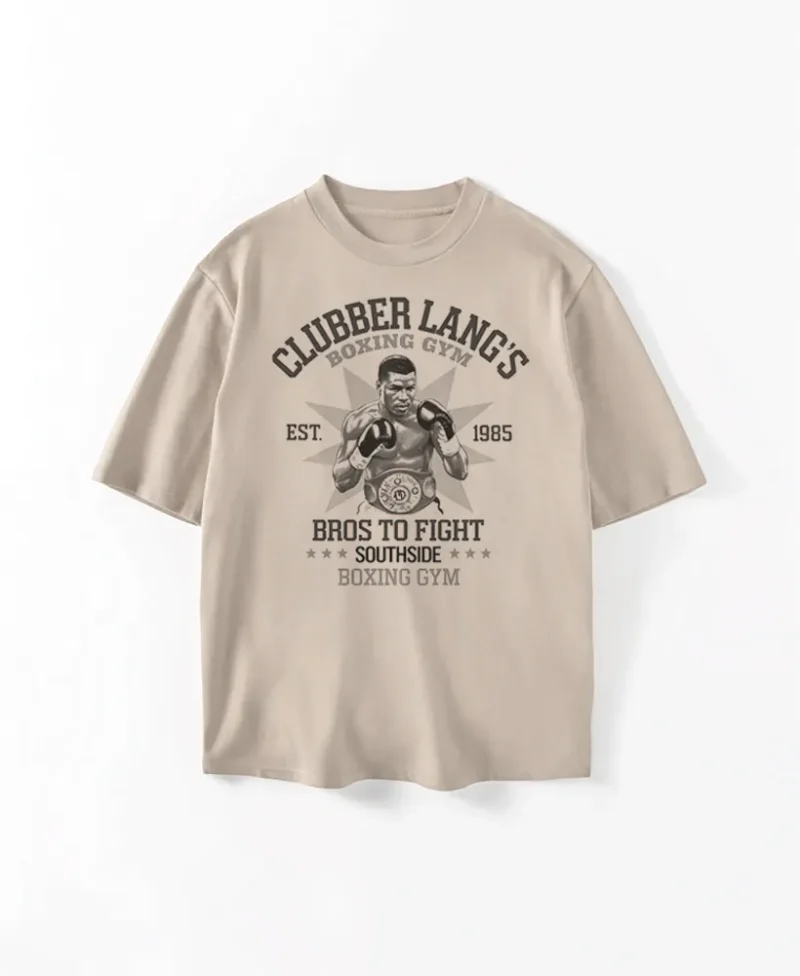 camiseta de color beige y diseño de un boxeador llamado clubber lang