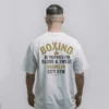 camiseta de color blanco con diseño boxin gym oversize trasera