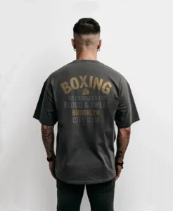 Marcas de la tienda Ditesia.com camiseta de color gris con diseño boxin gym oversize trasera