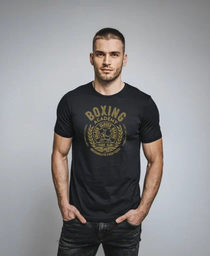 hombre en camiseta azul navy boxing academy