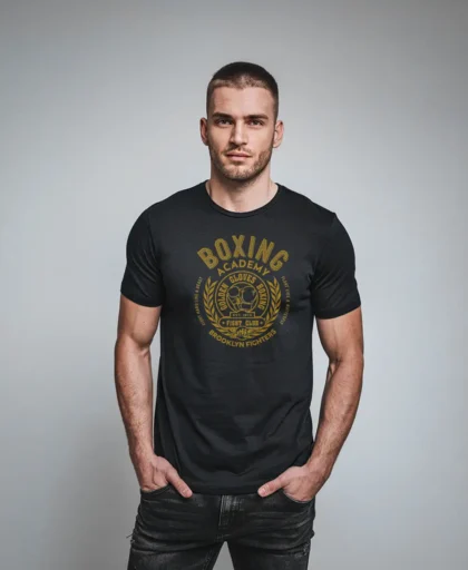 hombre en camiseta azul navy boxing academy