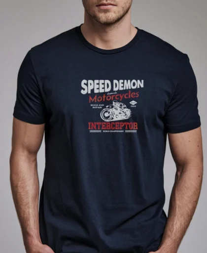 hombre en camiseta azul navy detalle