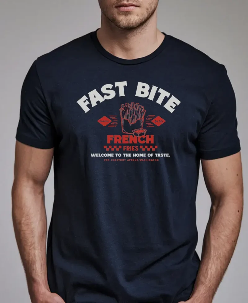 hombre en camiseta azul navy fast bite