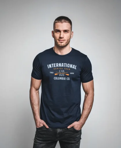 hombre en camiseta azul navy y diseno