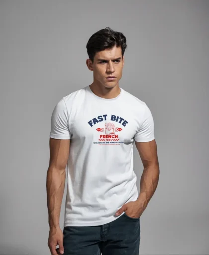 hombre en camiseta blanca fast bite