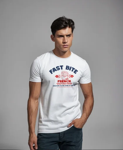 hombre en camiseta blanca fast bite