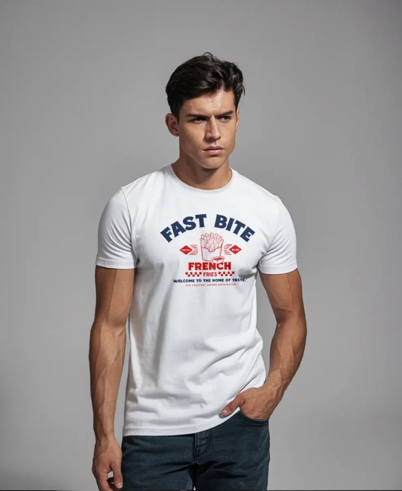 hombre en camiseta blanca fast bite