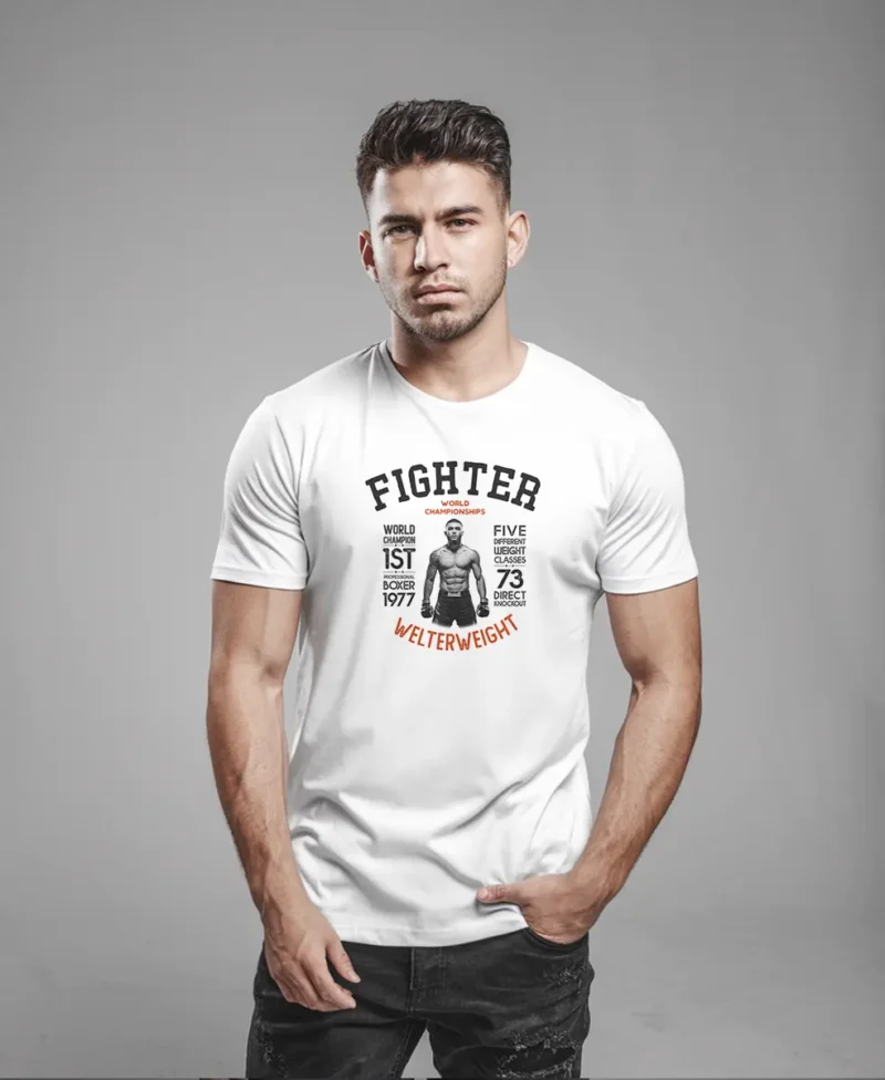 hombre en camiseta blanca fighter