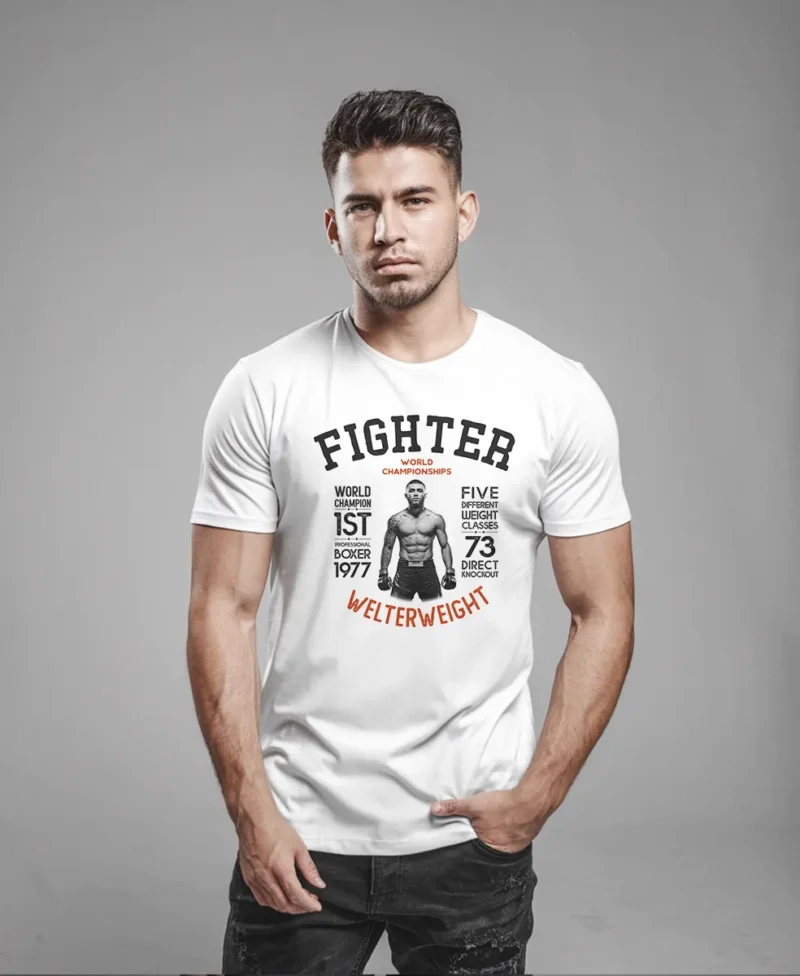 hombre en camiseta blanca fighter
