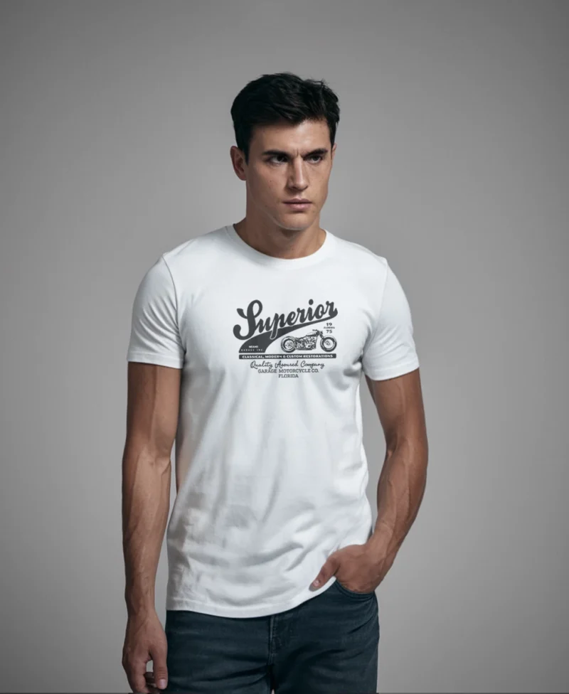 hombre en camiseta blanca motera