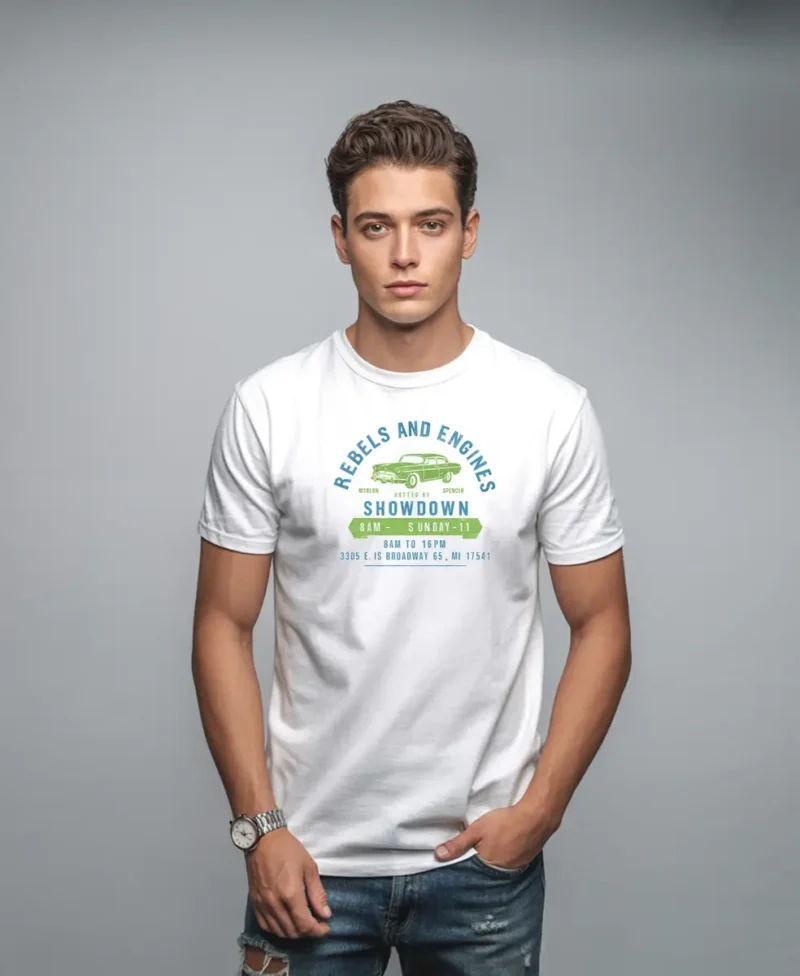 hombre en camiseta blanca y coche