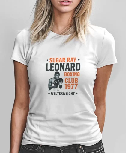 BROS TO FIGHT Mujer | Ropa MMA, Boxeo, Muay Thai y más modelo en camiseta SUGAR RAY LEONARD DETALLE