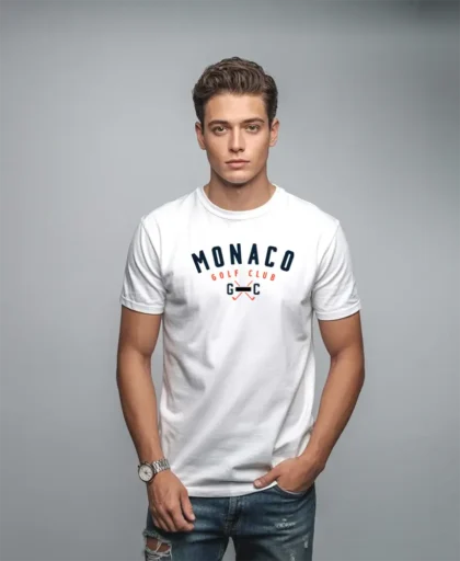 modelo en camiseta blanca monaco
