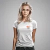 mujer en camiseta blanca con logo bad girl