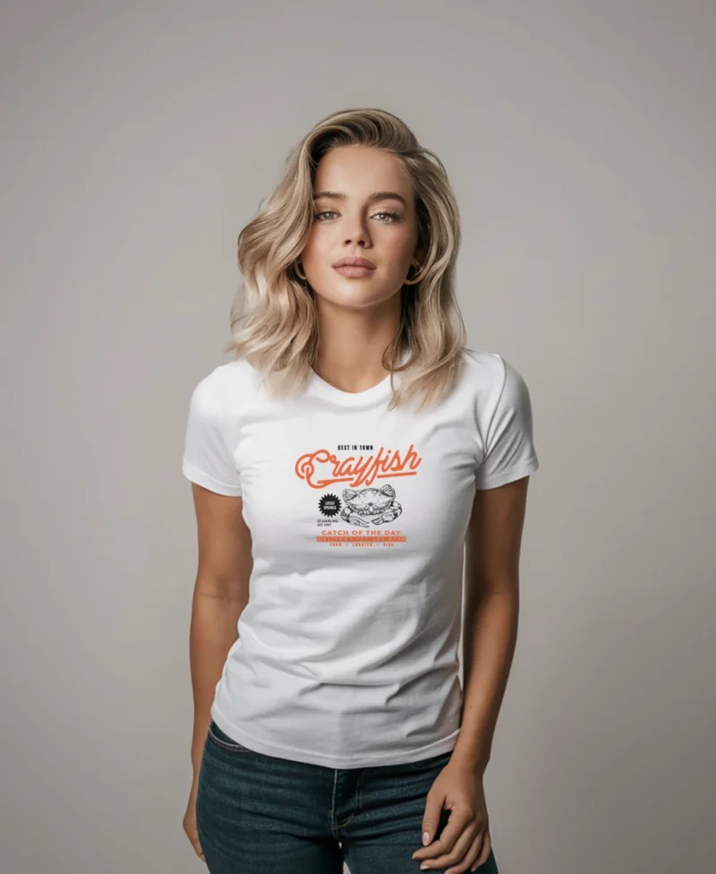 mujer en camiseta blanca crab