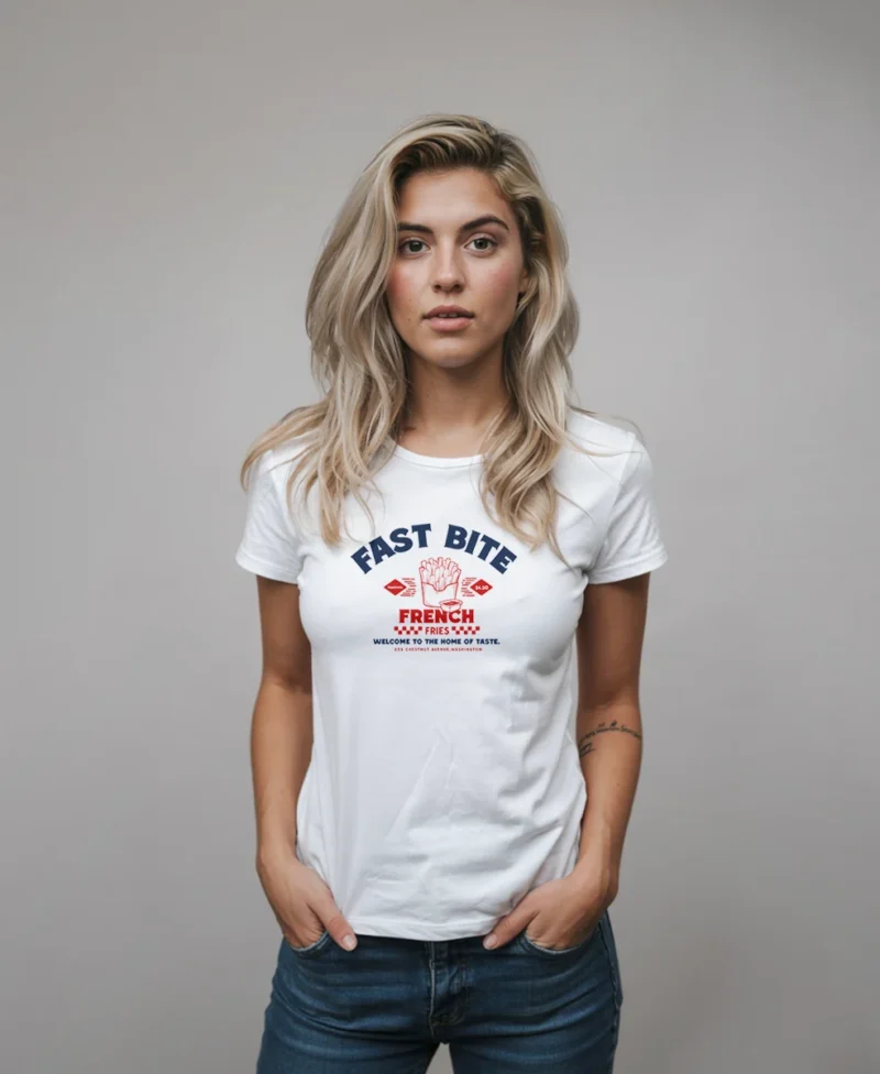 mujer en camiseta color blanca fast bite