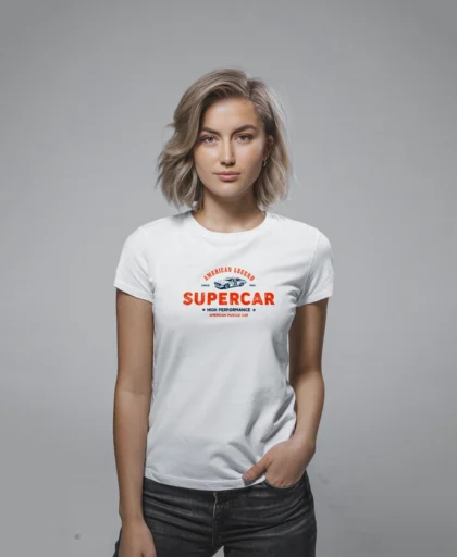 mujer en camiseta color blanca supercar