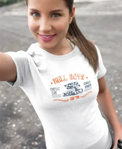 camiseta blanca con diseño karting vintage stuff forever